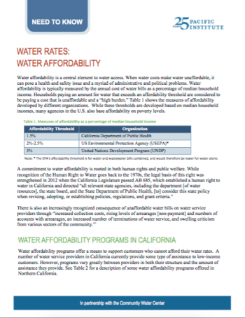 Water Rates: Water Affordability - Issue Brief - Pacific Institute