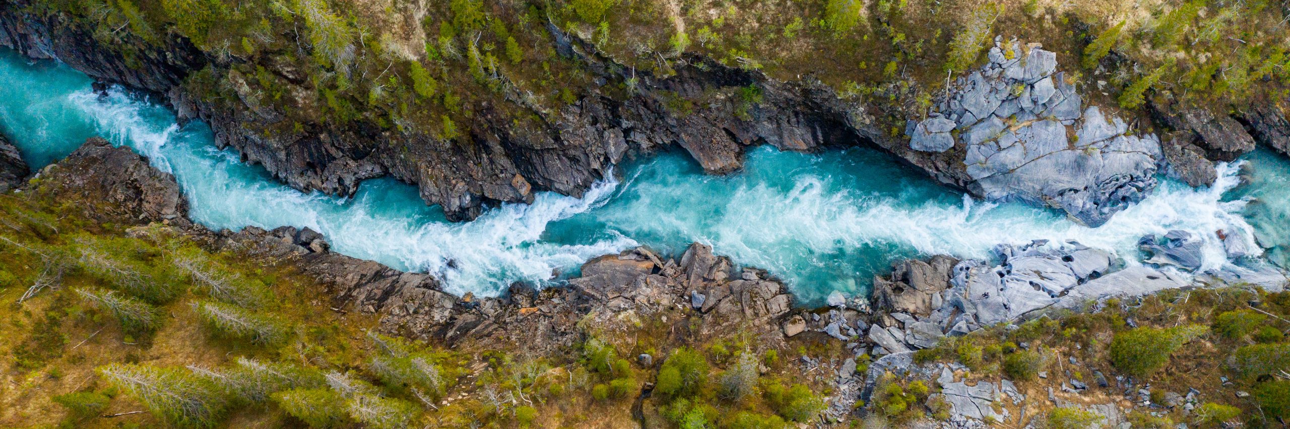 Aerial Vertical View Over The Surface Of A Mountain River Glomaga, Marmorslottet , Mo i Rana